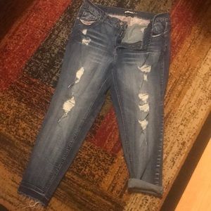 Dollhouse unhemmed deconstructed boyfriend jeans
